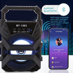 Bocina modelo 1303 con bluetooth, emisora, linea auxiliar, memoria USB y micro SD
